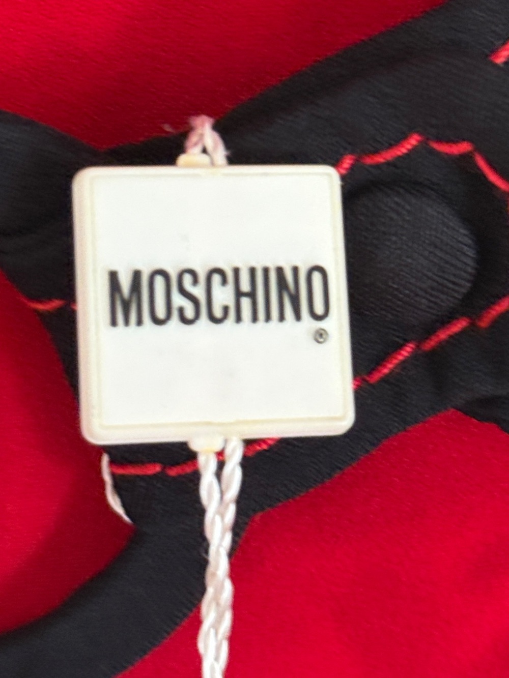 MOSCHINO Women’s Black & Red Colorblock Shift Dress Ring Hardware Long Sleeve - Picture 5 of 6